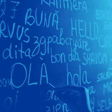 Words in different languages on a classroom chalkboard